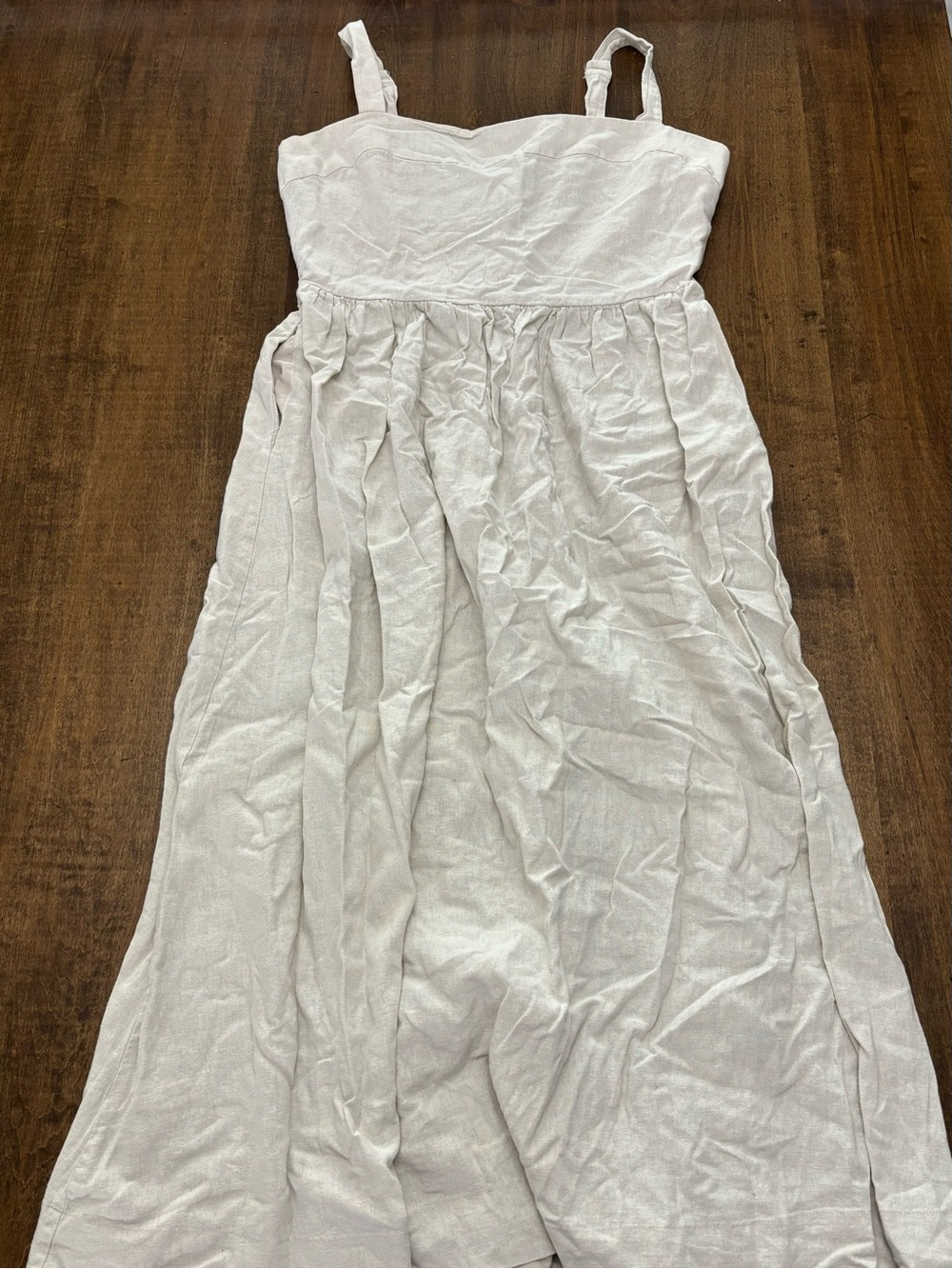 Dalia Linen Blend Midi Dress Large NWOT Neutral Beige Cottagecore Minimalist - Picture 3 of 14